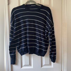 Brandy Melville Navy and White Striped Crewneck Sweater OS